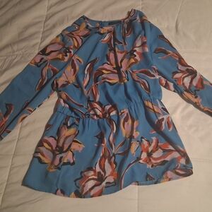 Halogen Blue and Red Floral Top